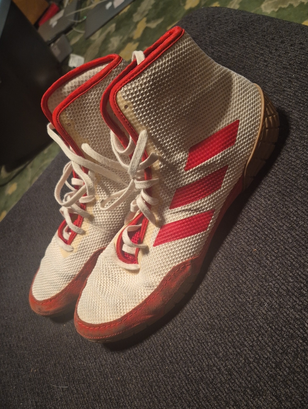 adidas Kids White and Red High-Top Sneakers